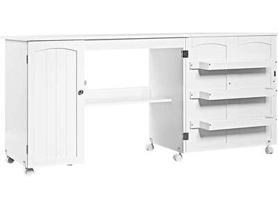 Costway Folding Sewing Table w/ Storage Shelves & Lockable Casters 48163950 New