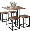 5-piece metal frame dining set featuring a walnut table and 4 stools, perfect for compact spaces and easy cleaning.