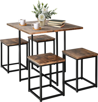 Costway 5-Piece Metal Frame Dining Set Table 4 Stools 41605382 New