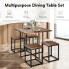 5-piece dining table set featuring a walnut finish, metal frame, and four stools, ideal for compact spaces.