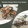 5-piece metal frame dining set featuring a walnut table and 4 stools, ideal for compact spaces like apartments and.