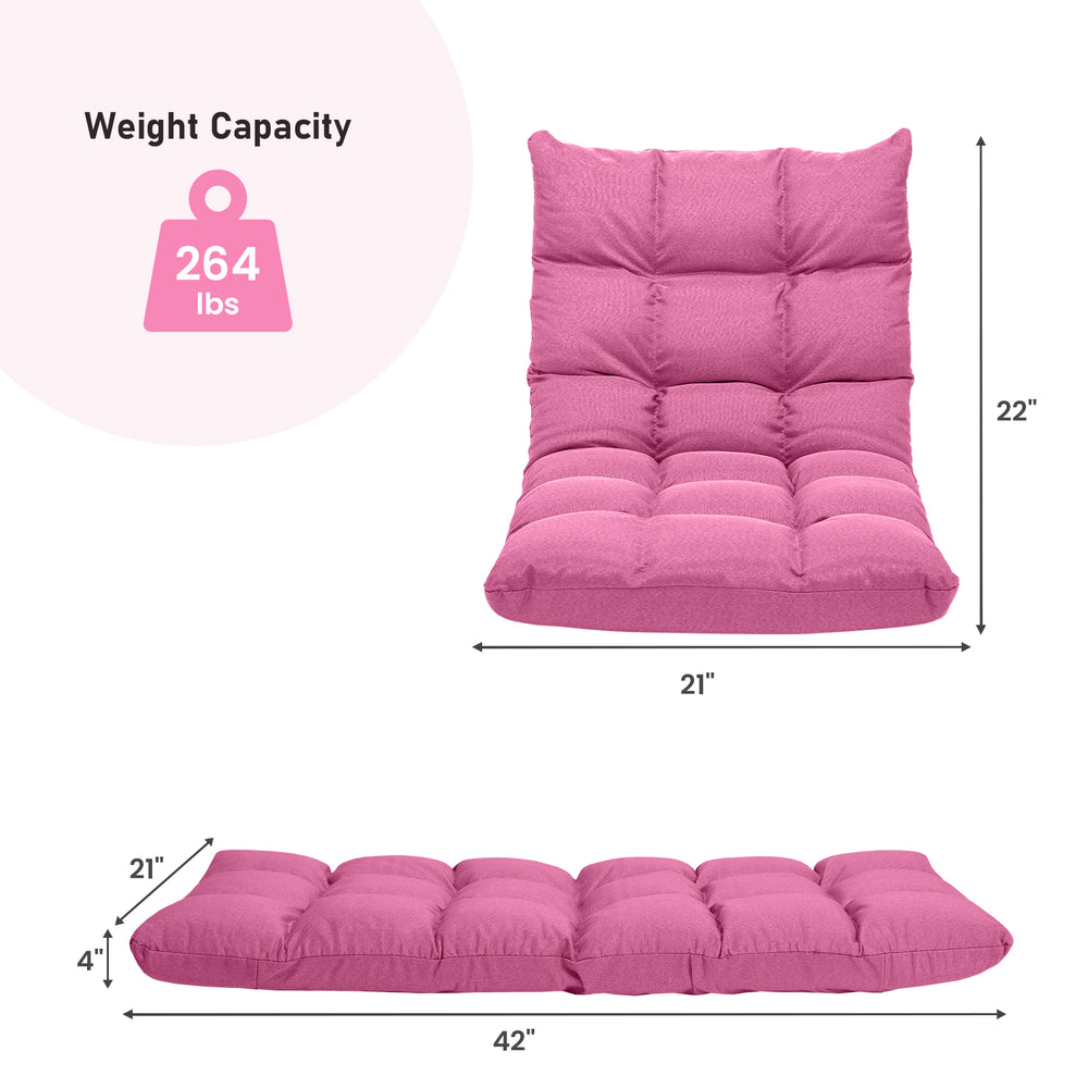 Pink 14-position adjustable folding lazy gaming sofa with ergonomic design and breathable fabric for versatile comfort.