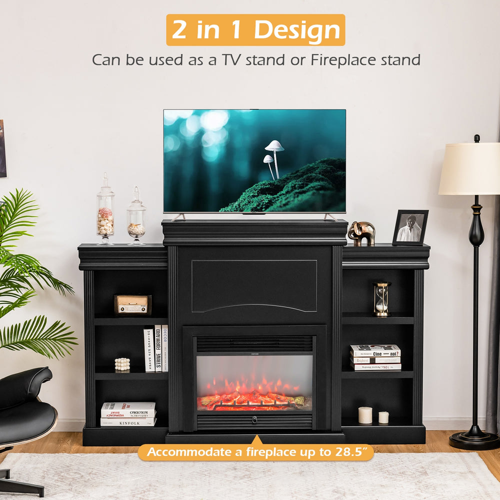 Costway Modern Fireplace Entertainment Center 70" with Bookcase New