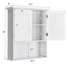 2-door wall mount bathroom storage cabinet in white with adjustable shelves, ideal for space-saving organization.