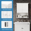 2-door wall mount bathroom storage cabinet in white with open shelf, featuring adjustable shelves and durable MDF.