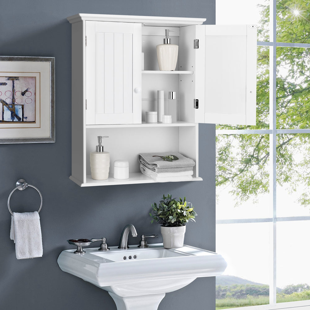 2-Door Wall Mount Bathroom Storage Cabinet with Open Shelf-White - Gallery View 1 of 12