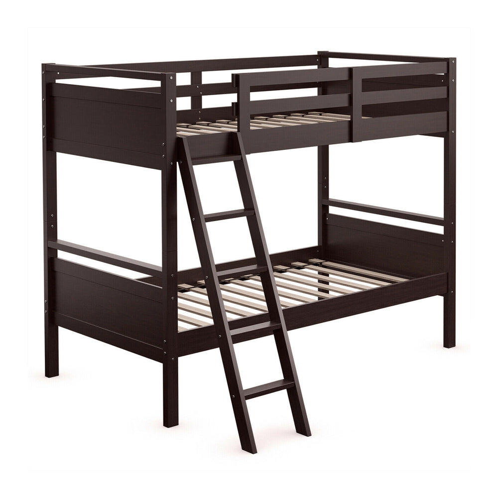 Twin Over Twin Bunk Bed Convertible 2 Individual Beds Wooden-Espresso - Gallery View 1 of 7