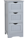 Freestanding gray bathroom storage organizer with 3 drawers, compact design for small spaces, made of durable MDF.