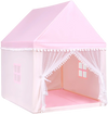 Large pink kids play tent with solid wood frame, mesh curtains, and thick mat for indoor or outdoor fun.