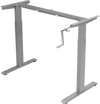 Height adjustable gray hand crank desk frame with sturdy steel construction for versatile sitting or standing use.