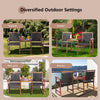 2-seat patio rattan chair set with acacia wood table, perfect for outdoor use in gardens, backyards, or poolside.