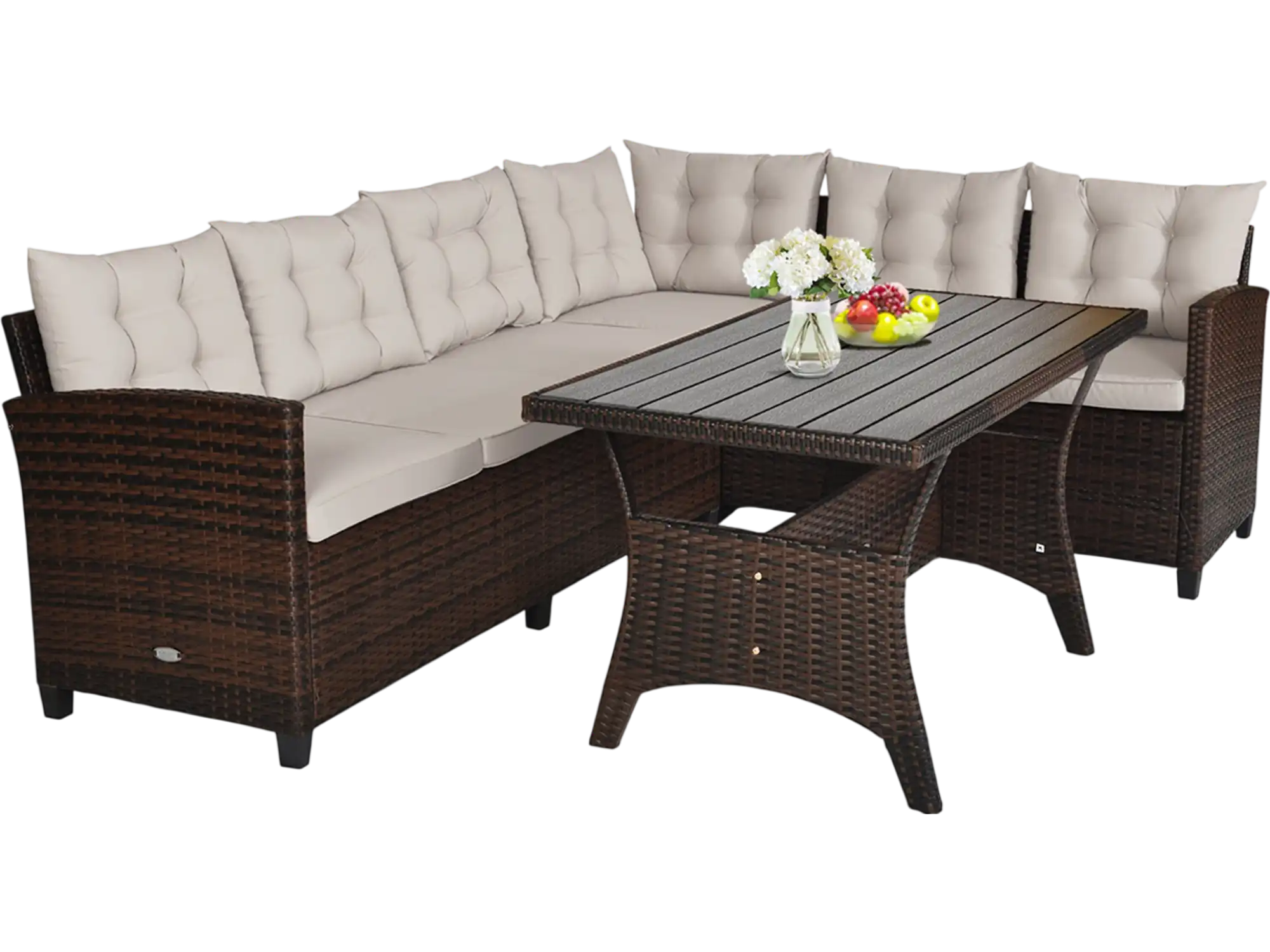 Costway 3-Piece Hand-Woven Rattan Outdoor Sofa Set with Dining Table 89705631 New