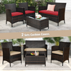 Costway 4 Piece Outdoor Rattan Sofa Set Glass Coffee Table New