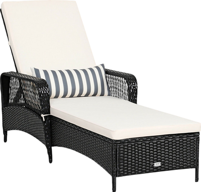 Costway Patio Furniture Wicker Chaise Lounge Chair with Adjustable Backrest and Cushion New