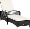 PE rattan chaise lounge chair with adjustable backrest and lumbar pillow, designed for comfortable outdoor lounging.
