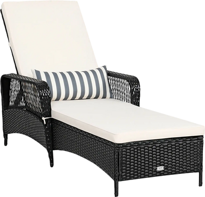 Costway Patio Wicker Chaise Lounge Chair Adjustable Backrest Cushion Pillow 12567893 New