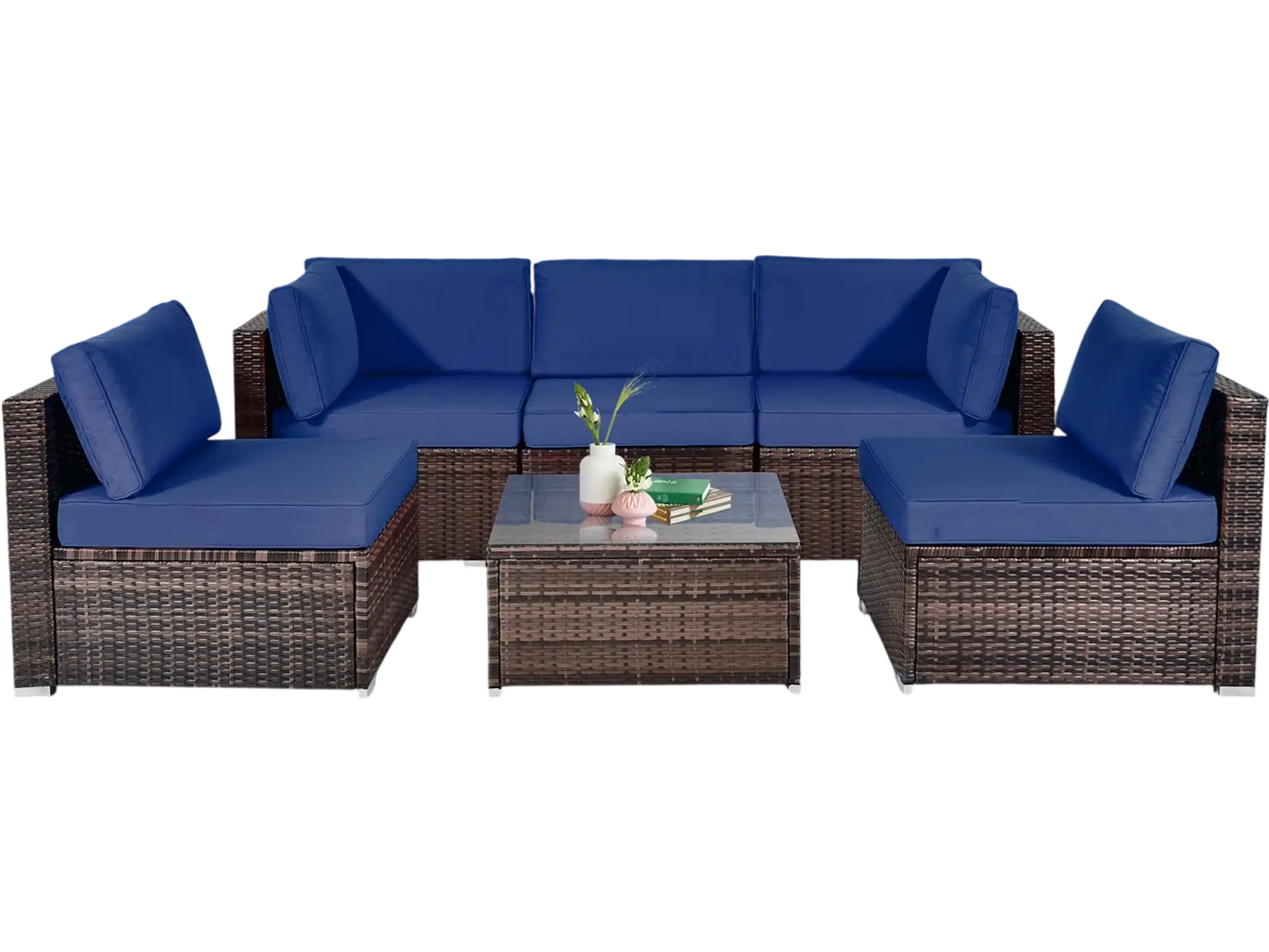 Costway 6-Piece Patio Rattan Sofa Set w/ Cushions & Glass Coffee Table 73265849 New