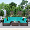 6 Pieces Patio Rattan Furniture Set with Cushions and Glass Coffee Table-Turquoise - Gallery View 1 of 10