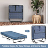 Foldable rollaway guest bed in navy with memory foam mattress and sturdy steel frame, perfect for space-saving storage.