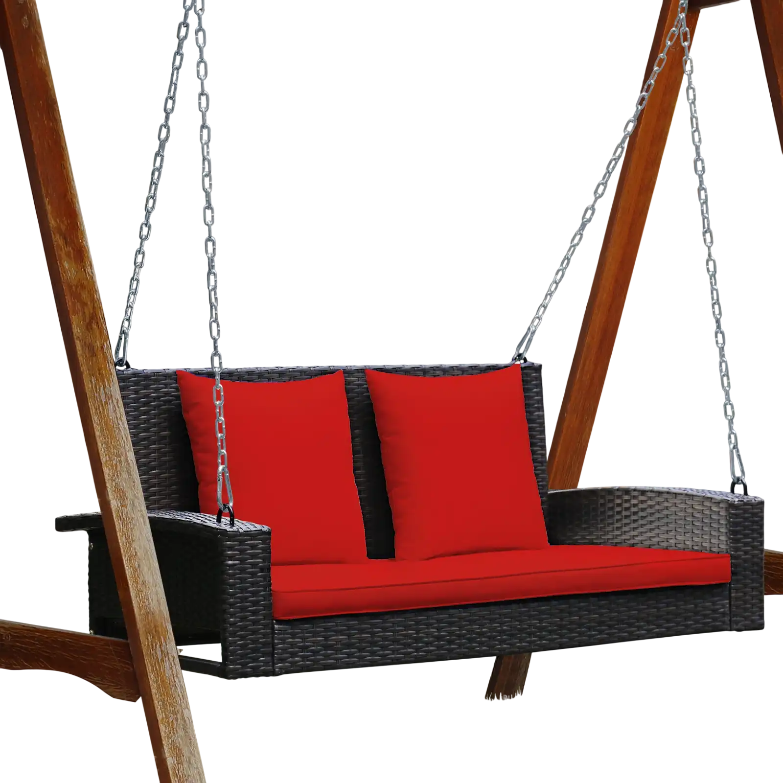 Costway 2-Person Patio Rattan Porch Swing with Cushions Red 21476893 New