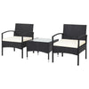 Two black patio wicker rattan chairs with thick cushions, perfect for comfortable outdoor seating in your backyard.