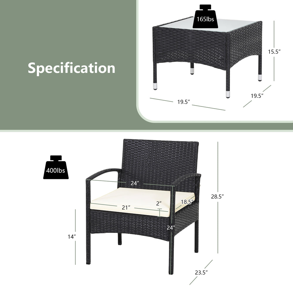 Patio wicker rattan chair with thick cushion, sturdy steel frame, supports 330 lbs, perfect for outdoor relaxation.