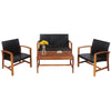 4-piece patio furniture set featuring solid acacia wood and brown PE rattan, ideal for outdoor relaxation.