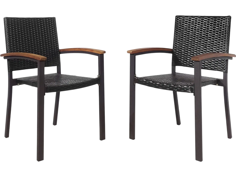 Set of 2 Outdoor Patio PE Rattan Dining Chairs