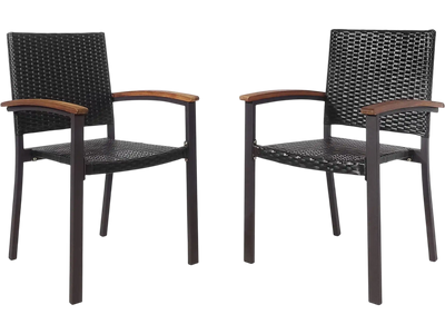 Costway Set of 2 Outdoor Patio PE Rattan Dining Chairs 87526310 New
