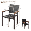 Stackable outdoor patio dining chair with PE rattan, steel frame, and acacia wood armrests, ideal for garden use.