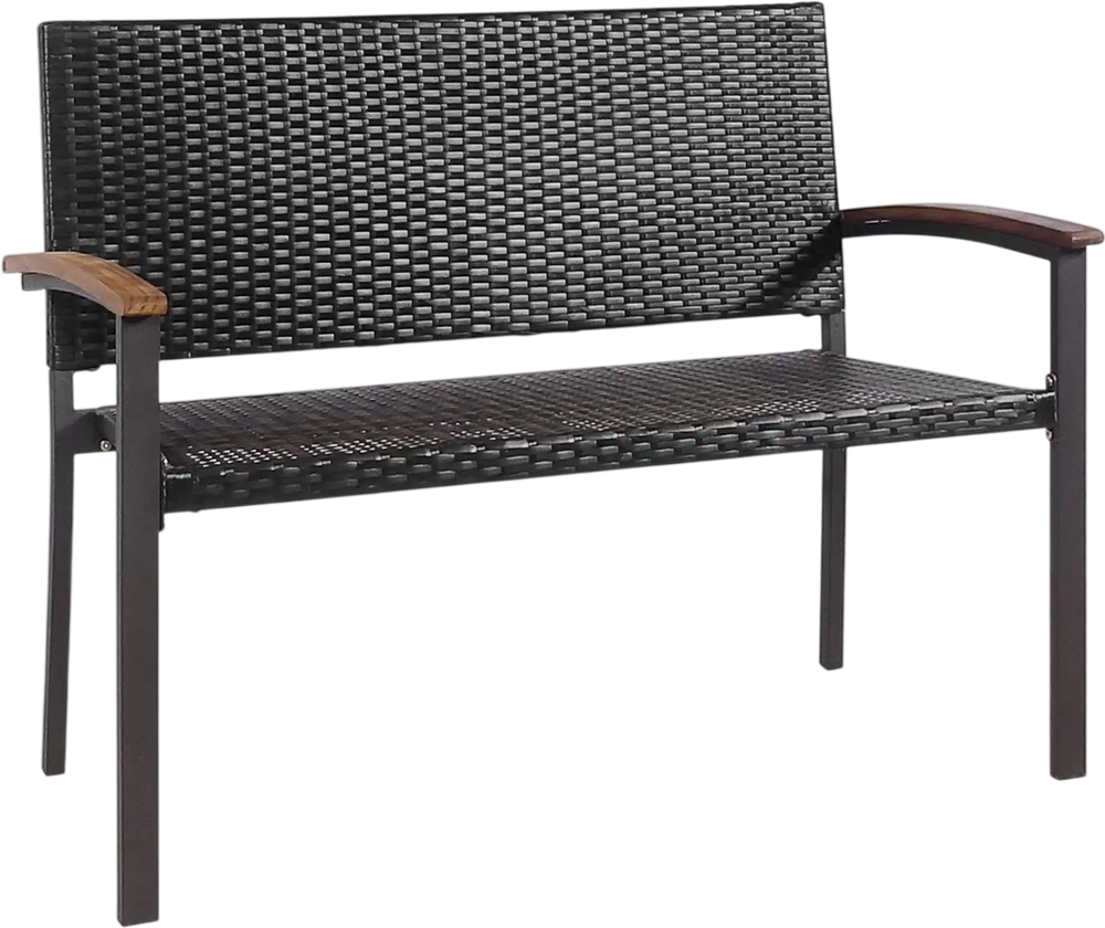Outdoor Patio Rattan Wicker Bench with Armrest for Garden