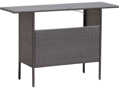 Costway Outdoor Wicker Bar Table w/ 2 Metal Mesh Shelves 71294856 New