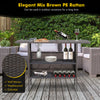 Outdoor wicker bar table with 2 metal mesh shelves, made of weatherproof PE rattan, ideal for backyard relaxation.