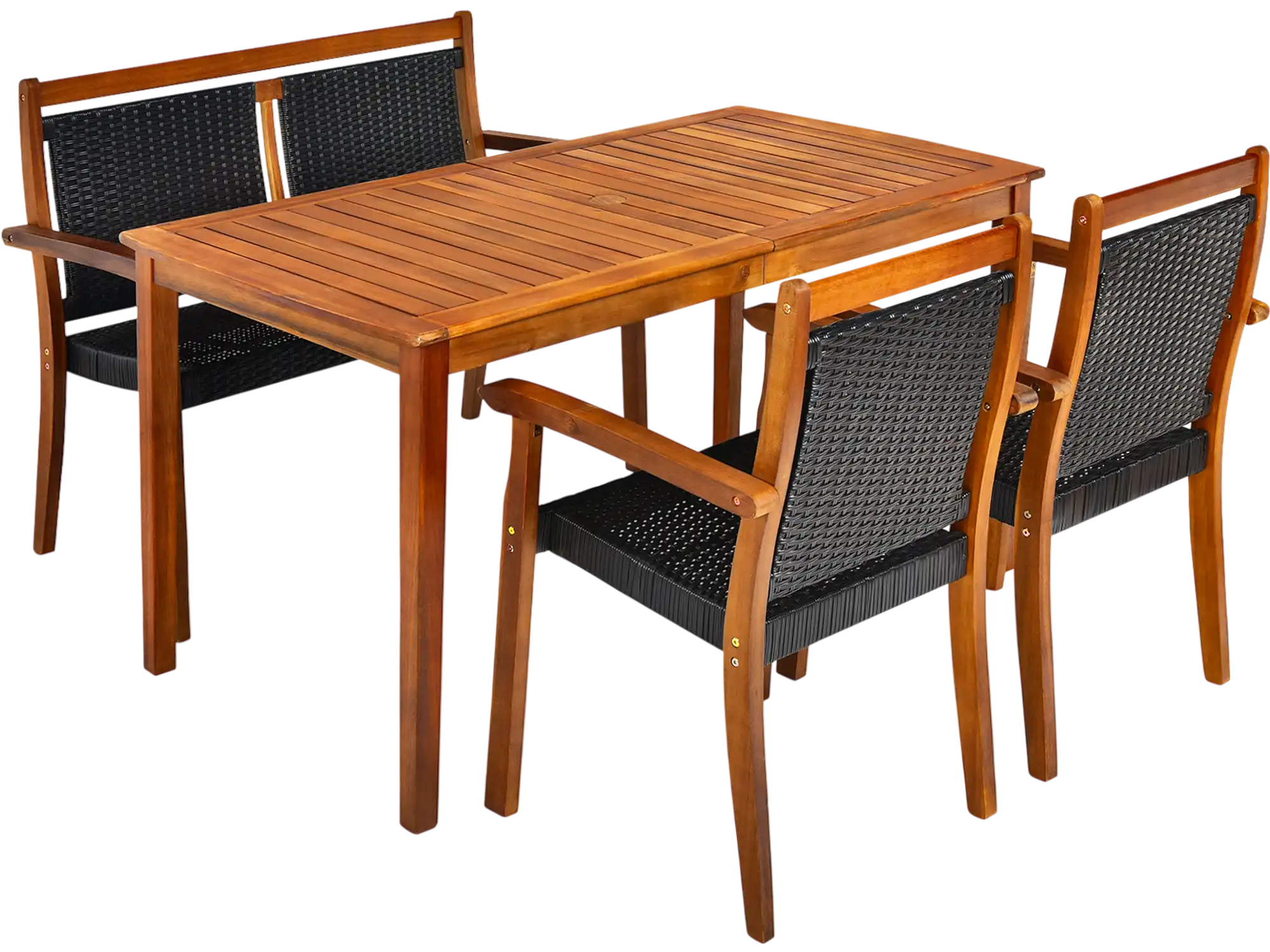 Costway 4-Piece Acacia Wood Patio Rattan Dining Furniture Set 05891642 New