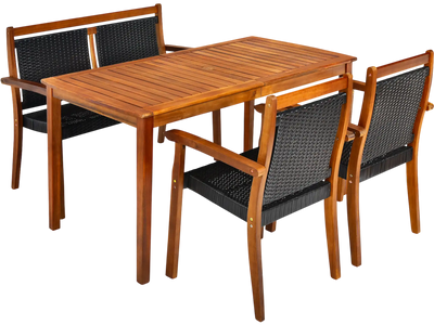 Costway 4-Piece Acacia Wood Patio Rattan Dining Furniture Set 05891642 New