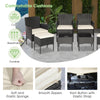 Set of 4 single chairs with soft cushions and 2 ottomans, featuring durable PE rattan for outdoor use.