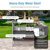 Outdoor patio wicker bar table with 55-inch tabletop, stemware rack, and double metal mesh shelves for versatile.