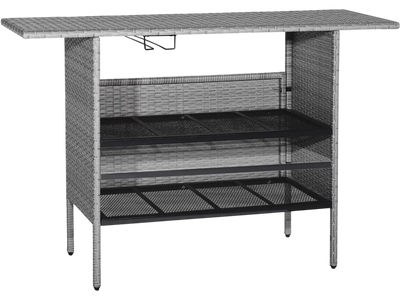 Costway Outdoor Patio Wicker Bar Table Metal Shelves 14276358 New