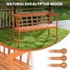 Outdoor eucalyptus wood bench with backrest and armrests, durable and stable, perfect for patio or garden seating.