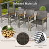 Set of 4 patio dining chairs featuring durable PE rattan and natural acacia wood armrests, ideal for outdoor use.