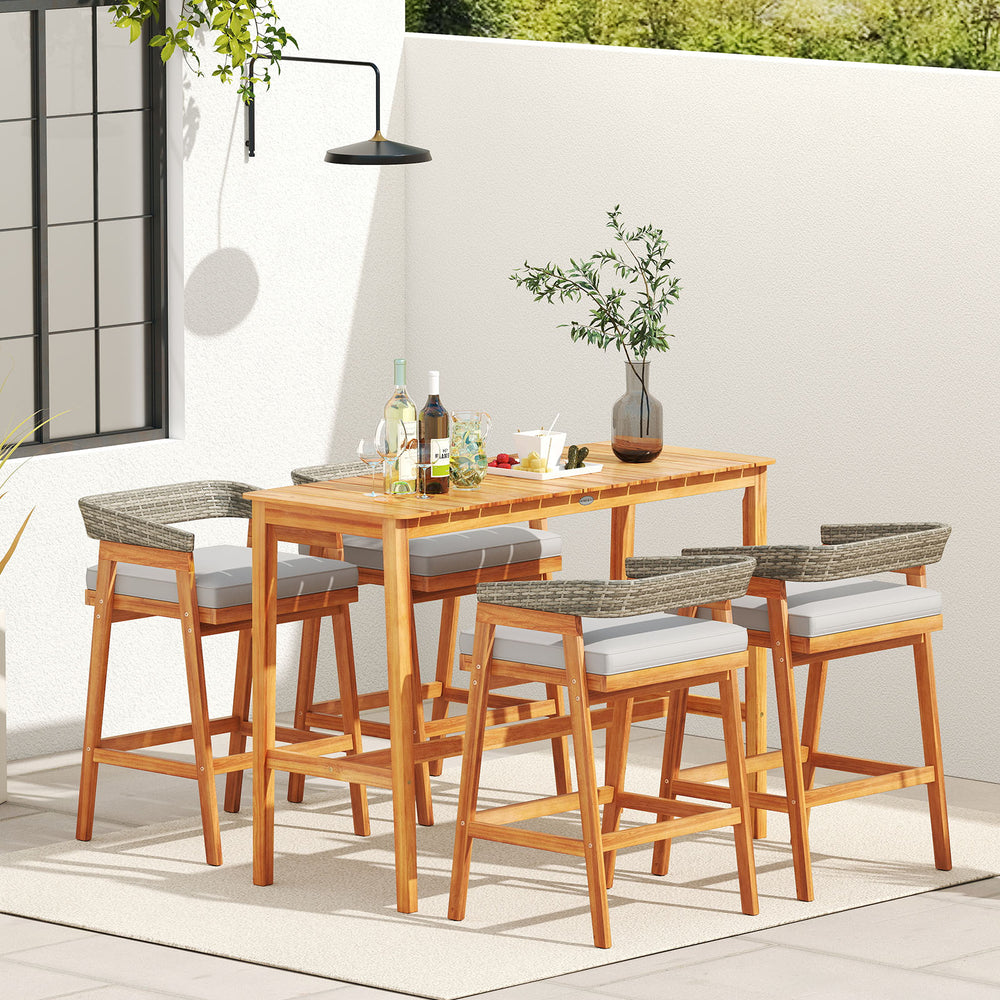 5 Pieces Patio Counter Height Bar Set with 4 Cushioned Barstools - Gallery View 1 of 9