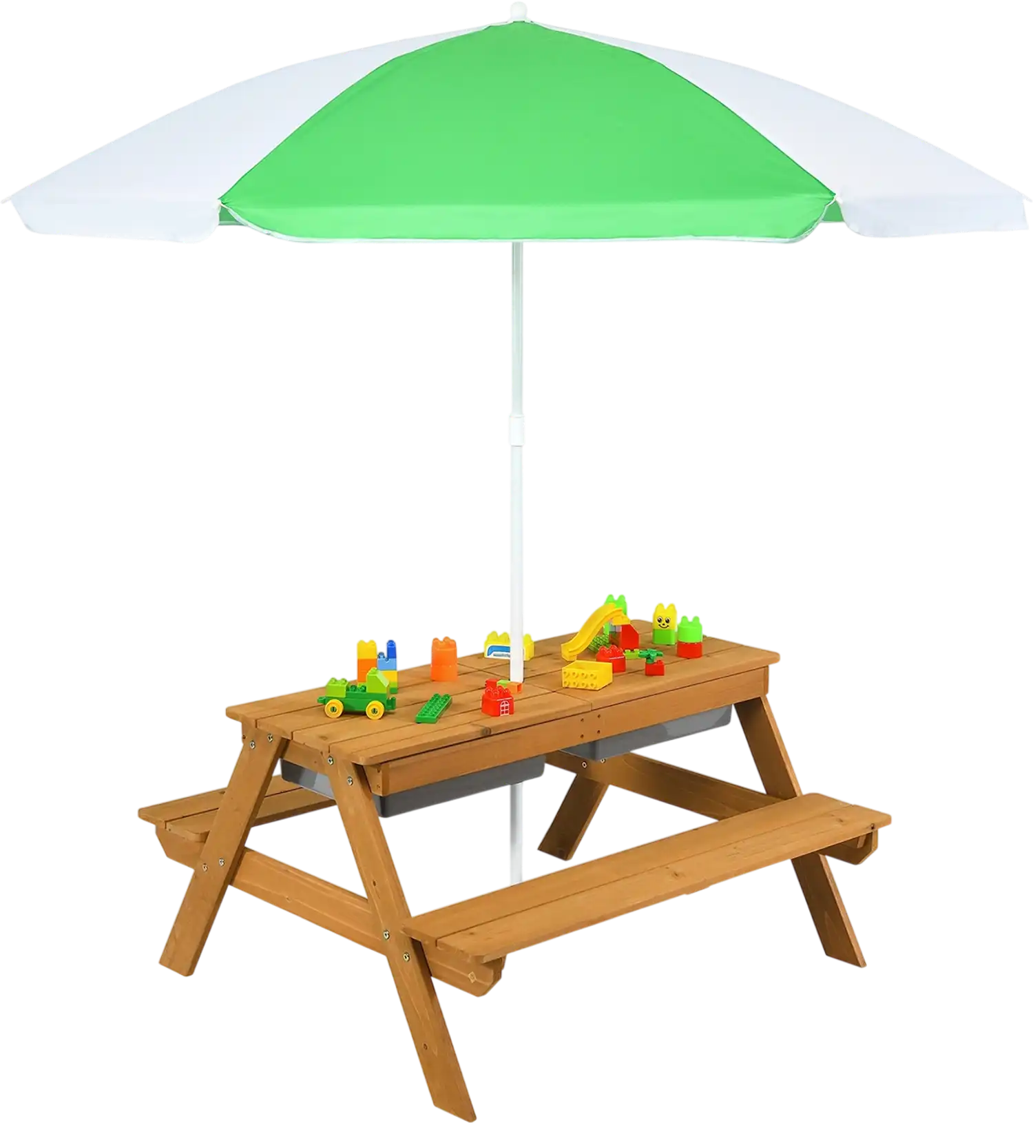 Costway 3-in-1 Kids Outdoor Picnic Water Sand Table w/ Removable Umbrella 19405268 New