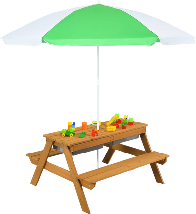 Costway 3-in-1 Kids Outdoor Picnic Water Sand Table w/ Removable Umbrella 19405268 New