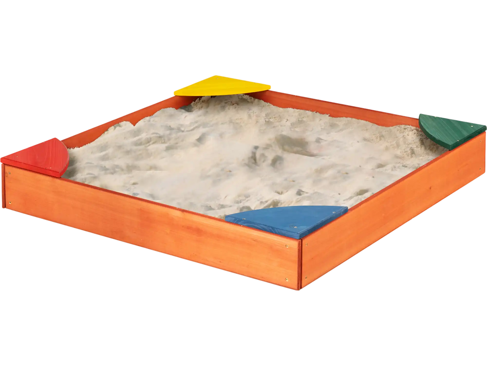 Kids Outdoor Wooden Backyard Sandbox with Built-in Corner Seating