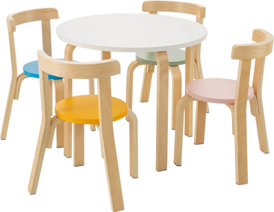 Costway 5-Piece Kids Wooden Activity Table Chair Set w/ Toy Bricks Curved Back 84367509 New