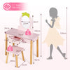 Side view of the pink children's vanity table showing the elegant strawberry-shaped mirror and spacious drawer for.