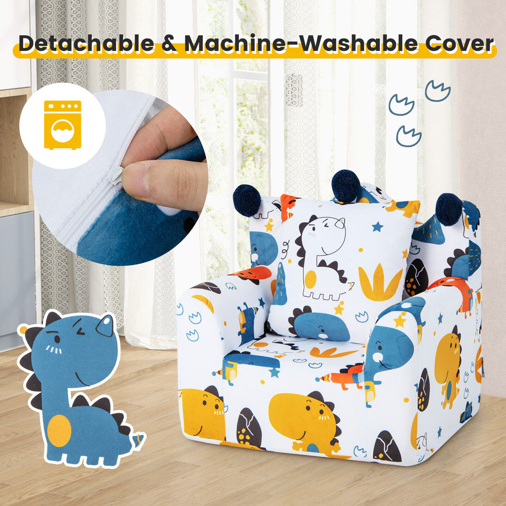 Kids sofa with armrest in blue, featuring a detachable machine-washable cover, ideal for playrooms and reading.