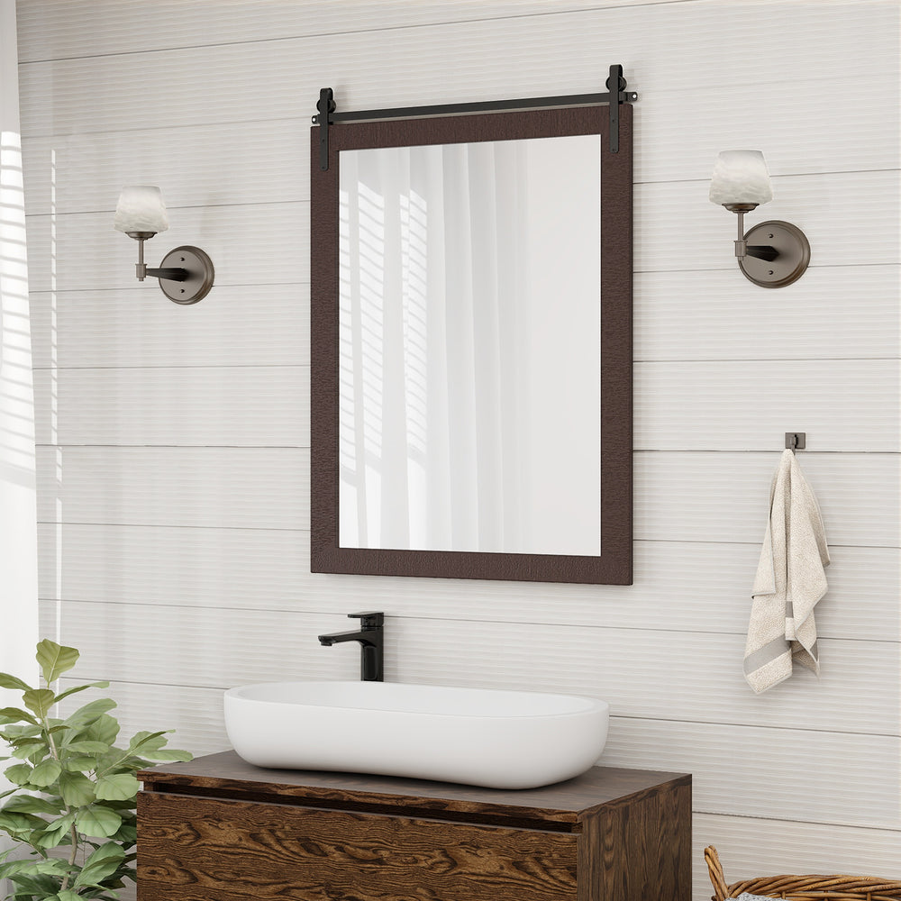 30 x 22 Inch Wall Mount Mirror with Wood Frame-Walnut - Gallery View 1 of 9