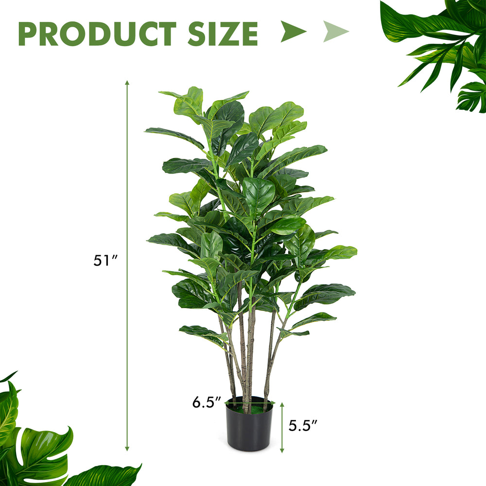 51-inch artificial fiddle leaf fig tree with 100 large leaves, made of durable PEVA, perfect for indoor and outdoor.