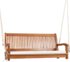 2-Person Hanging Porch Swing Wood Bench with Cushion Curved Back